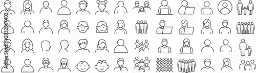ベクターでモノクロの人に関する線画アイコンセット
