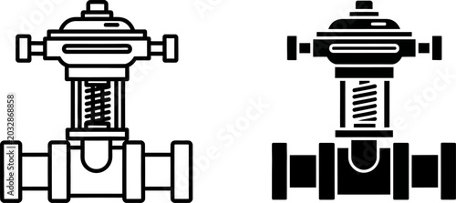 Canvastavla Pressure regulator valve with flanges in white and black line art styles