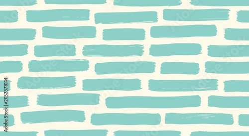 Seamless background pattern of hand painted teal blue horizontal brush strokes on a light cream surface for creative design.