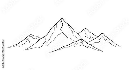 Minimalist mountain range outline, simple line art, peak landscape vector illustration