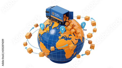 Vector illustration of global logistics and international shipping delivery service concept on a transparent background