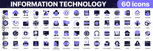Bilde på lerret Information technology icon collection in purple colored style