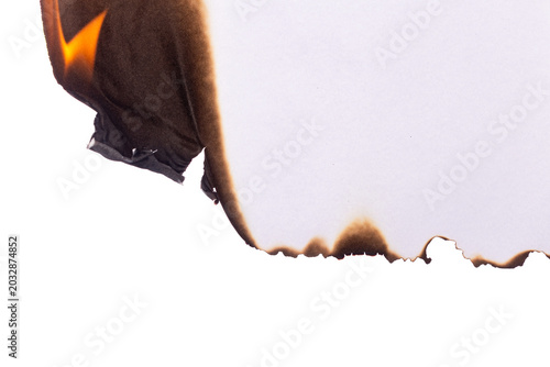 Burning paper edge isolated on white background