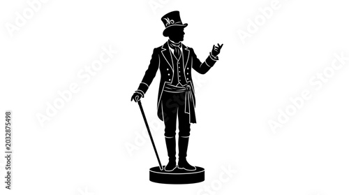 Foto A detailed black silhouette of a Victorian gentleman wearing a top hat and holding a walking cane