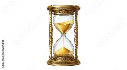 Foto Antique Golden Hourglass with Flowing Sand.