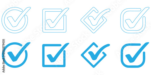 Check mark icon button set, check box icon with right and wrong buttons, yes or no checkmark icons in green tick box and red cross, approved and rejected symbols, choice selection buttons