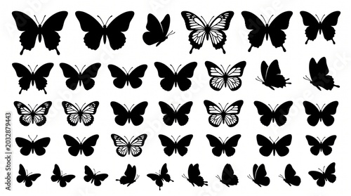A collection of various butterfly silhouettes on a white background
