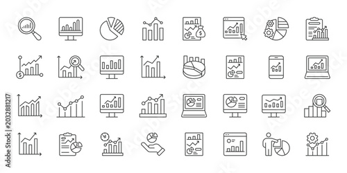 Business Intelligence icons in line design. business, intelligence, analytics, dashboard, strategy, report, data on white background vector. Business Intelligence editable stroke icon