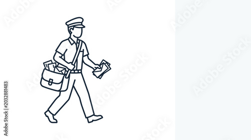 Bilde på lerret A line art illustration of a mail carrier walking while holding a letter