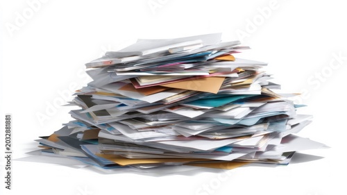 Stack of colorful documents on white background. Artificial intelligence image