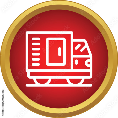 Tableau sur toile Outline truck icon in a red circle with gold border for transport concepts