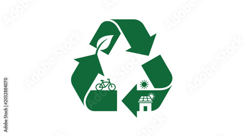 Foto Recycling symbol incorporates green energy icons to represent sustainable living and environmental care