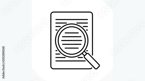 Canvastavla A black and white line art icon of a magnifying glass over a document
