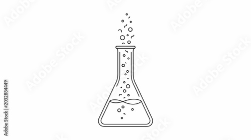 Photos A simple line art illustration of a bubbling Erlenmeyer flask used in scientific experiments