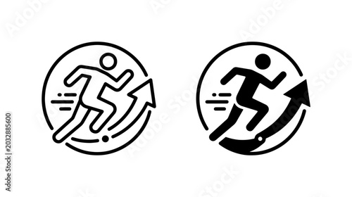Fotografi Running Man Icon Set, Progress Arrow Graphic, Business Growth Symbol, Performanc