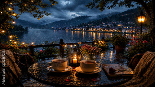 Romantic Rainy Evening Tea Date by Lakeside with Candle Light