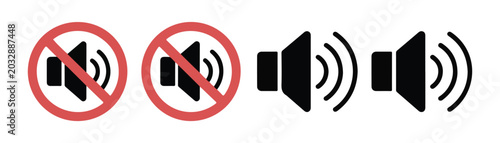 Cuadro en lienzo Mute and sound enable symbols in circle frames for multimedia interface volume control and audio notification