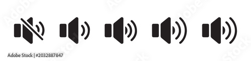 Photos Collection of speaker icons representing sound output levels mute status and audio control for interface on transparent background