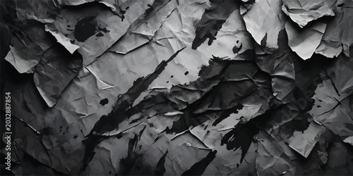 Photos Abstract textured surface of folded and wrinkled paper in black and white with background