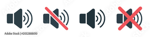 Foto Solid speaker icons with varied volume bars and cancel symbols for digital media and software interfaces