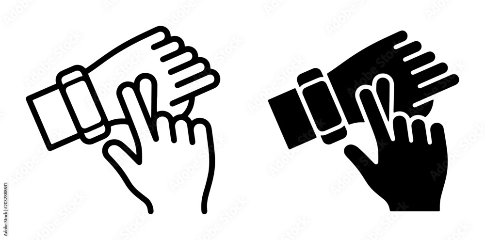 Obraz premium Hand Gestures Icon Set: Swipe and Touch Interactions, Digital Interface Controls, Vector Graphics for UI/UX Design and Technology Concepts