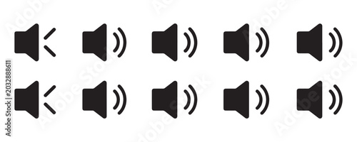 Fotografia Simple speaker icons indicating sound volume levels mute symbol and audio output
