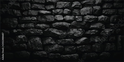 Dark rough stone wall texture with black and white texture background. rock old wall pattern backdrop stone material background building material close up abstract.