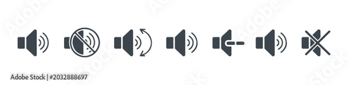 Slika na platnu Collection of dark gray speaker icons showing volume levels mute and audio controls