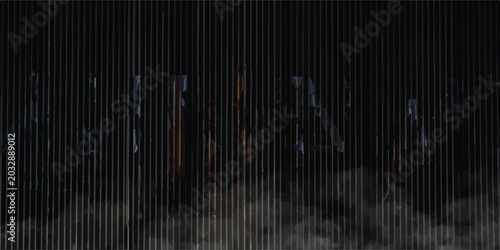 Obraz na płótnie Abstract composition of vertical metal blinds with diffused light and smoky effect abstract background