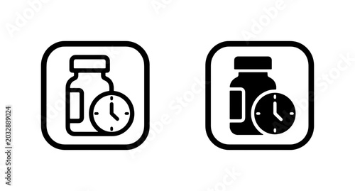 Foto Medical Vial Clock Icons, Pharmaceutical Time Management Symbols, Healthcare Dos