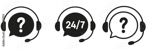 Фотография Customer support center icons set with headsets speech bubbles question marks an