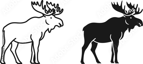 Photography Moose silhouette and outline vector graphic for wilderness and wildlife themes