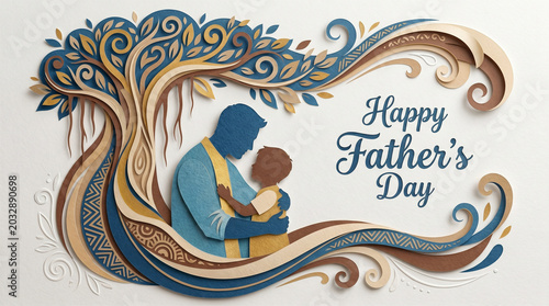Creative Blue Wave Typography Happy Fathers Day Artistic Luxury Greeting Background Design