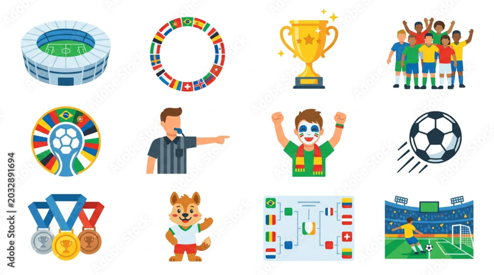 Fototapeta premium Collection of Soccer Football Sport Icons and Symbols.