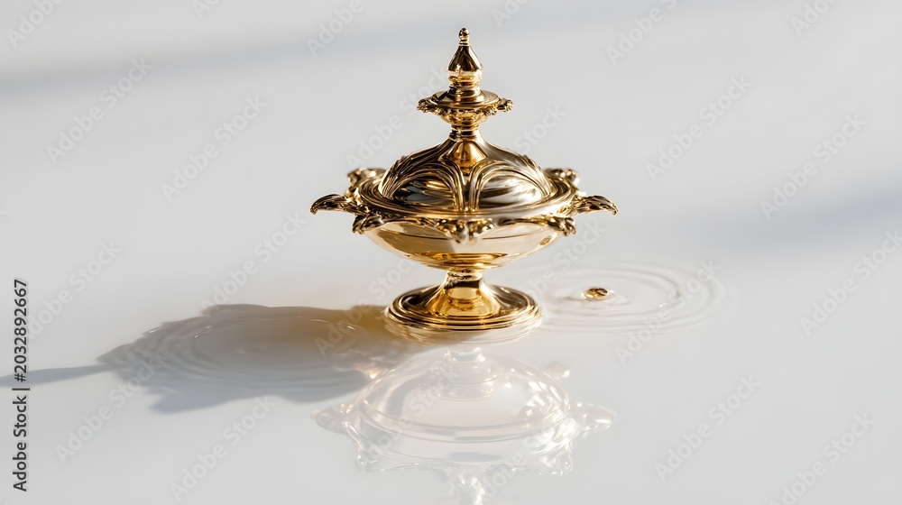 Obraz premium Golden Offering Bowl Statue Symbolizing Ritual Abundance and Sacred Tradition