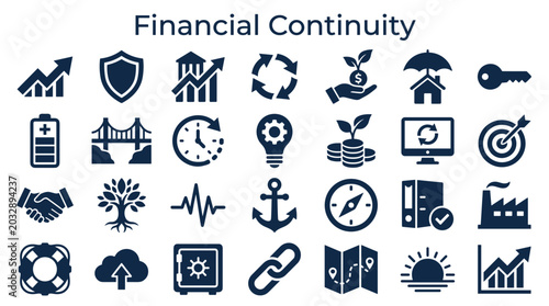 Photos Financial continuity icons concept for business resilience and economic stabilit