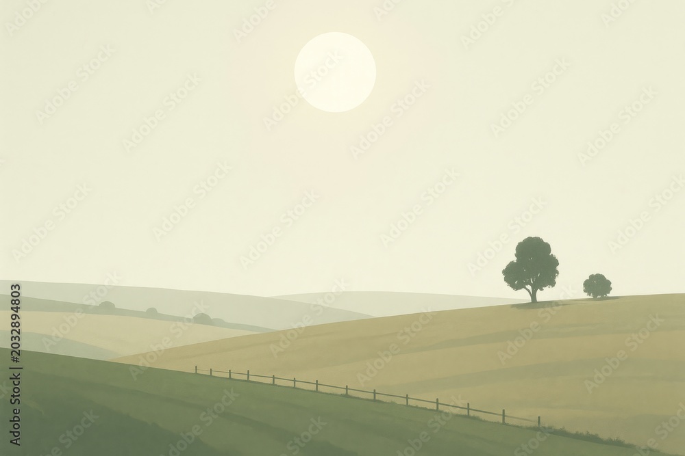 Fototapeta premium Serene landscape with gentle hills.