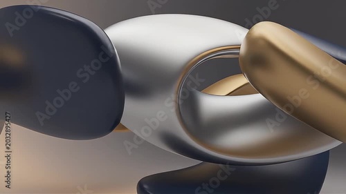 Abstract metallic shapes in gold navy blue and silver fluid animation