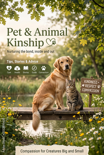 Heartwarming Pet Friendship Scene with Golden Retriever and Small Animals
