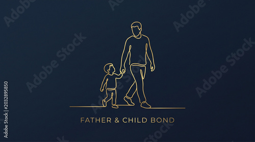Luxury Golden Father and Child Heart Line Art on Black Background Happy Fathers Day Banner