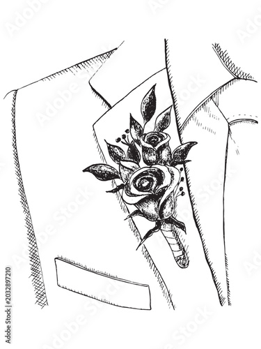 Quadro su tela Boutonniere with Roses on a Suit Jacket Sketch