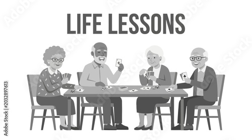 Εκτύπωση καμβά A group of four elderly people sitting around a table playing a card game together