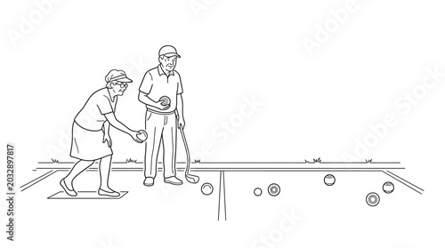Canvastavla Line art illustration of an elderly couple playing a game of bocce ball