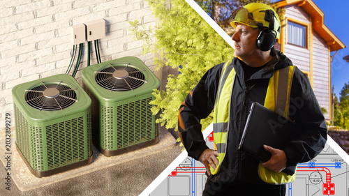 HVAC installation. Technici...