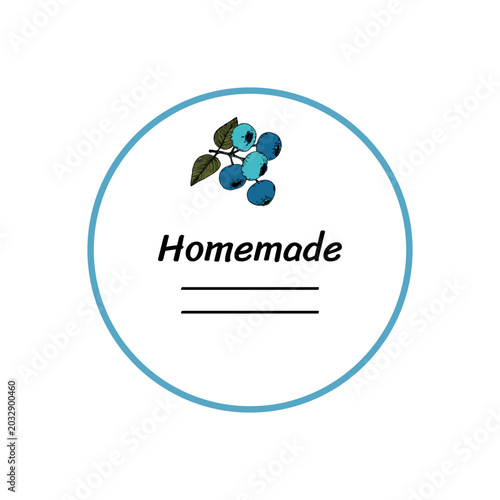 Template jam label design. Retro homemade label. Blueberry marmalade dessert product. Doodle vector illustration.