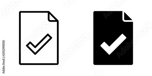 Document with checkmark icon, representing task completion or approval, vector