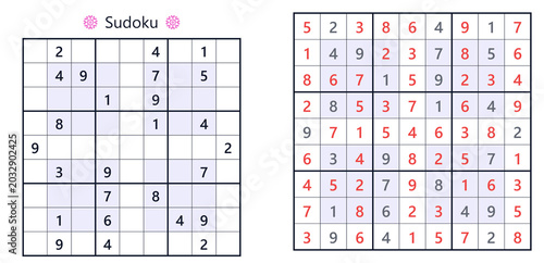 Foto Sudoku puzzles with empty grid and filled-in numbers on paper