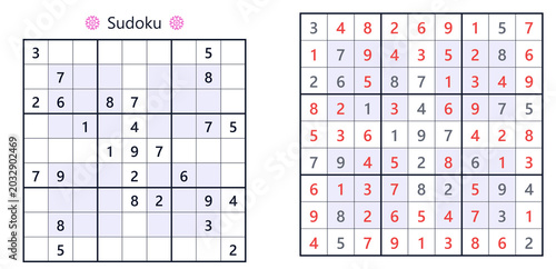 Fotografia Sudoku puzzle grid with completed and empty cells for gameplay