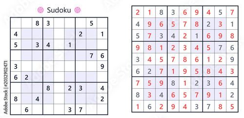 Sudoku puzzle grid with solution and highlighted numbers  