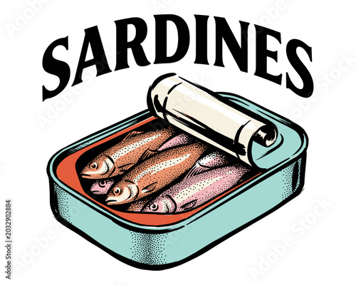 Seafood t shirt design. Original sea food. Canned fish artwork. Fish vintage artwork. Sardines fish artwork for t shirt print, poster and sticker.